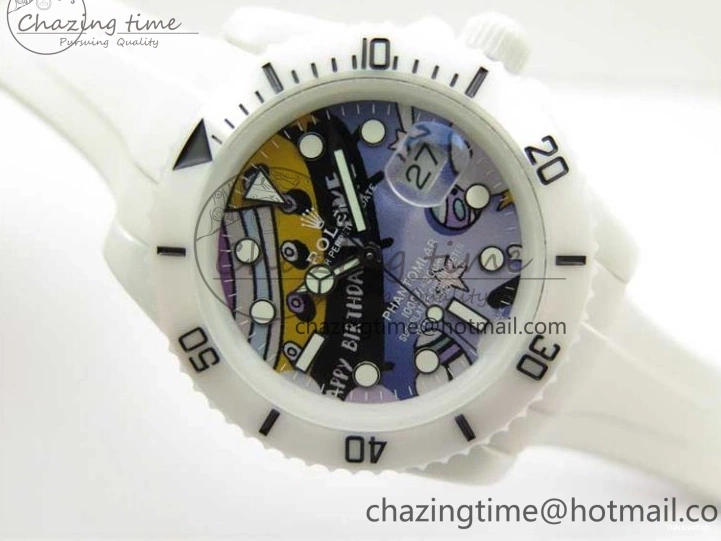 Ceramic Edition 40mm White Dial Submariner Painting White on Best Strap SA3135 Rubber 5GF 0104